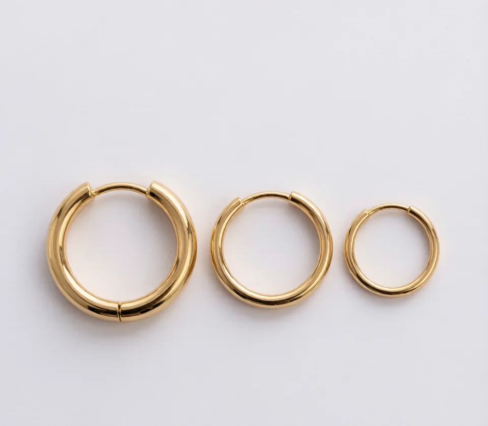 Gold hoop earrings, three sizes — Earrings
