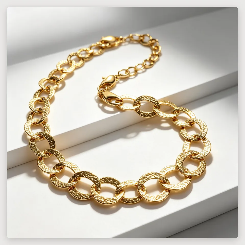 Hammered Round Link Necklace in 316L stainless steel with 18K gold PVD finish
