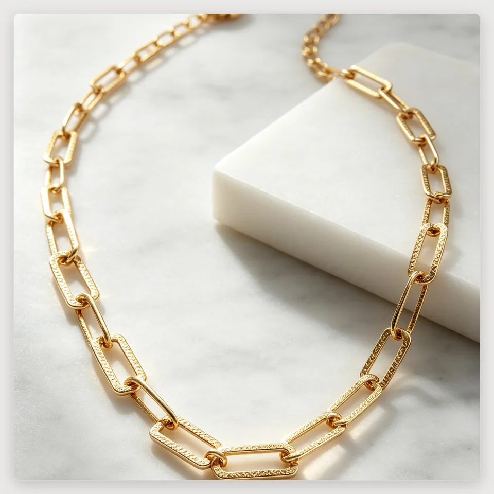 Beaded Paperclip Necklace in 316L stainless steel with 18K gold PVD finish