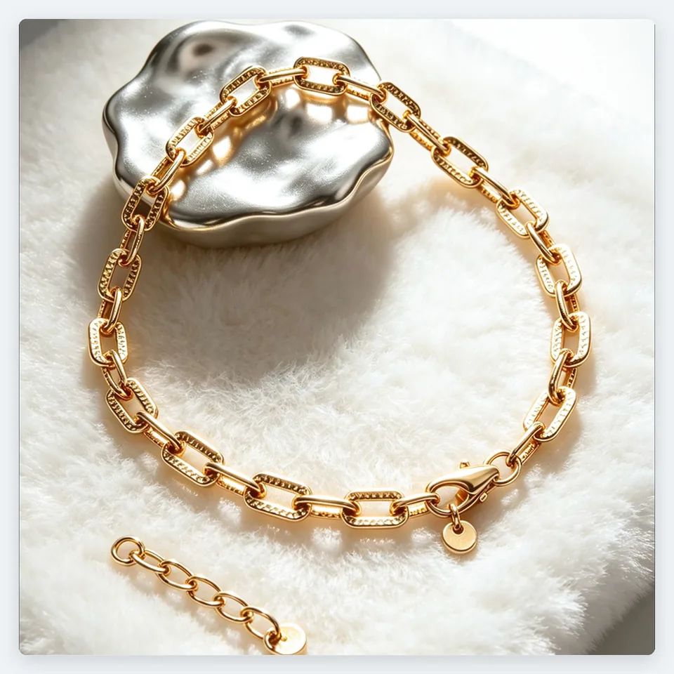 Beaded Paperclip Bracelet in 316L stainless steel with 18K gold PVD finish