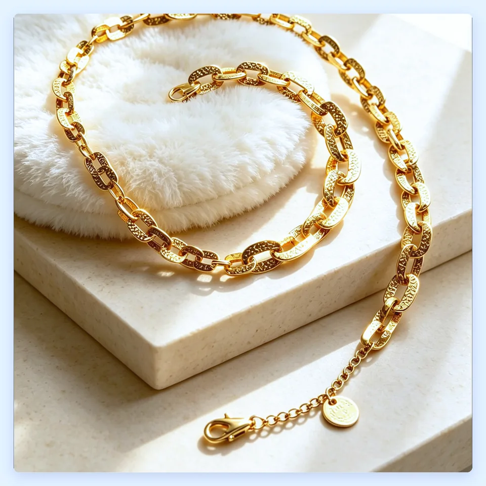 Oval Link Sweater Chain in 316L stainless steel with 18K gold PVD finish