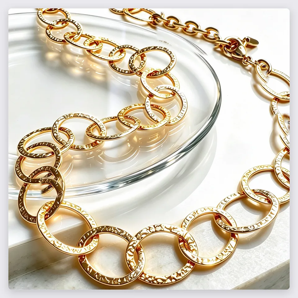 Engraved Oval Link Sweater Chain in 316L stainless steel with 18K gold PVD finish